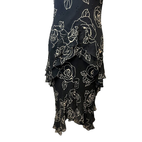 Vintage Y2K Gilar Black 100% Silk Beaded Ruffle Tiered Dress Beaded Size 4 - Picture 4 of 16